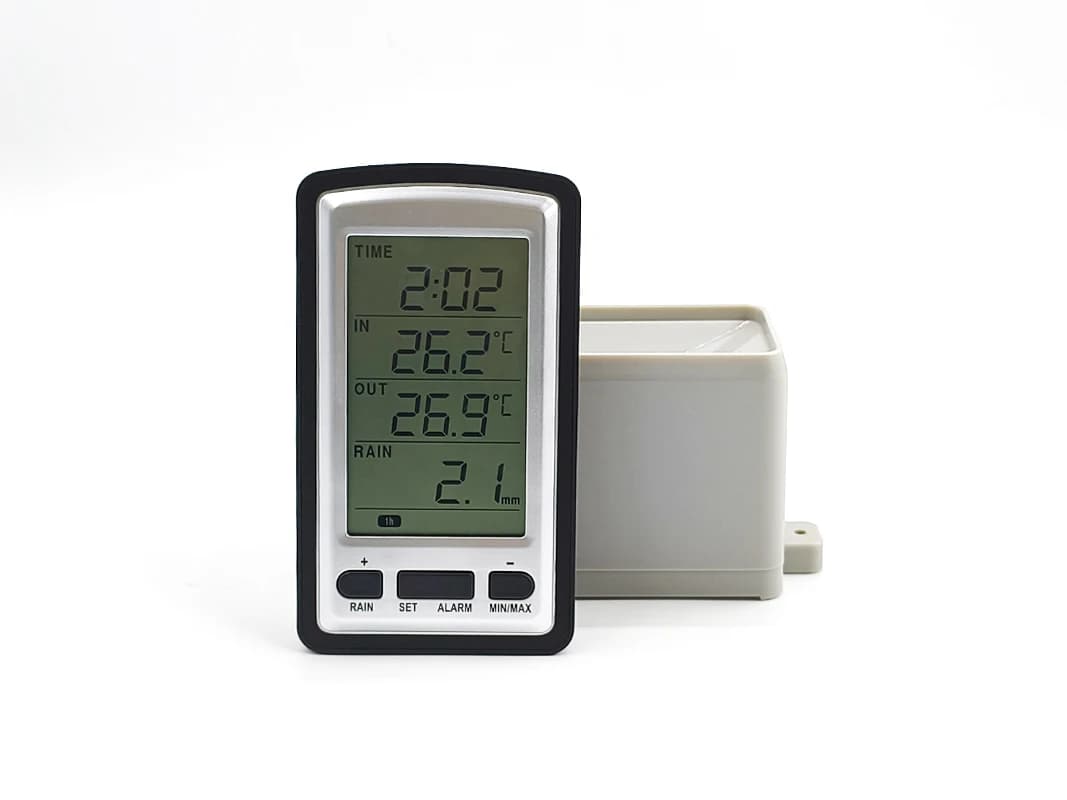Pluviomètre sans fil avec thermomètre, station météo pour température intérieure/extérieure