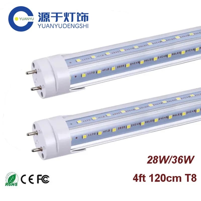 Lampe fluorescente Led T8 en forme de V, 4 pieds, 28W/36W, 120cm, tube pour maison, magasin, usine, 