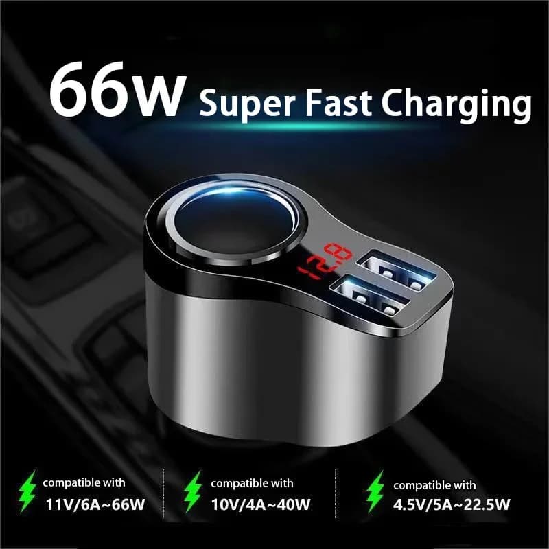 Chargeur de voiture à charge ultra rapide, convertisseur allume-cigare 3 en 1, extension USB multifo