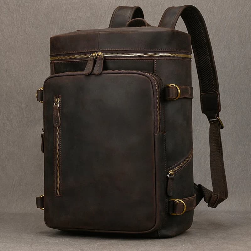 Sac à dos vintage en cuir véritable pour hommes, sac de voyage de grande capacité, sac d'école en cu