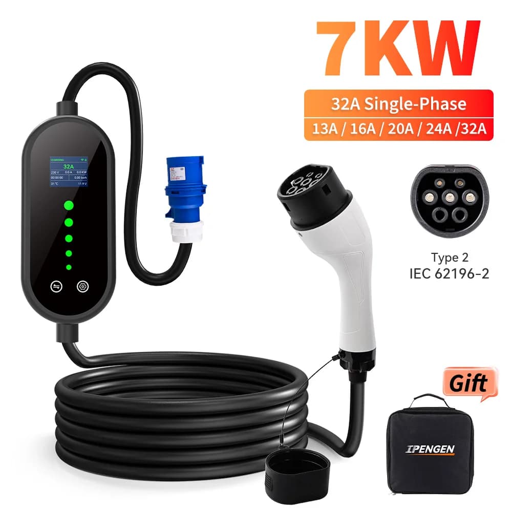 IPENGEN Portable 7KW 32A IEC EV chargeur Type2 62196-2 charge rapide EV chargeur de voiture de véhic