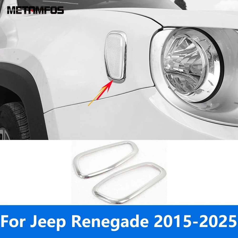 Couvercle de Clignotant Avant Chromé, Cadre de Garniture, Accessoires pour Jeep Renegade 2015-2023 2