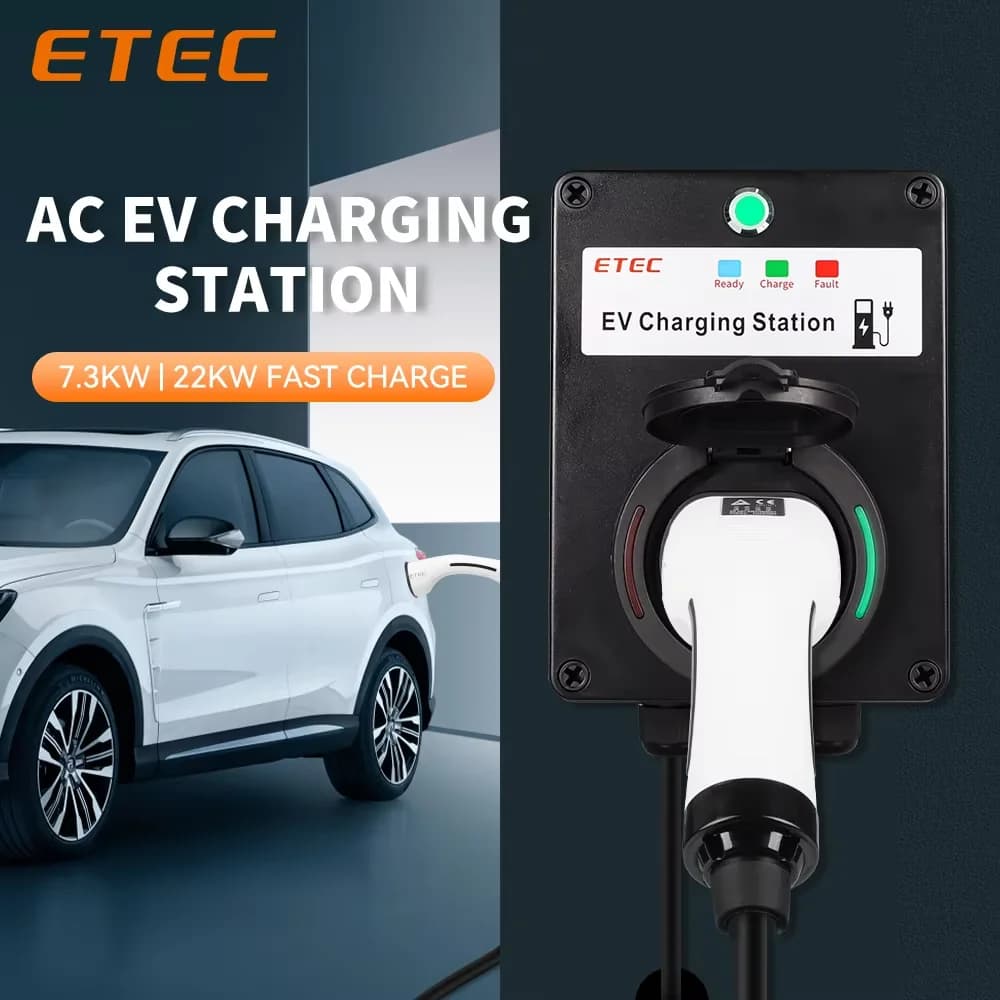 Station de recharge domestique ETEC pour véhicules électriques, type Wallbox avec prise, prise de ty