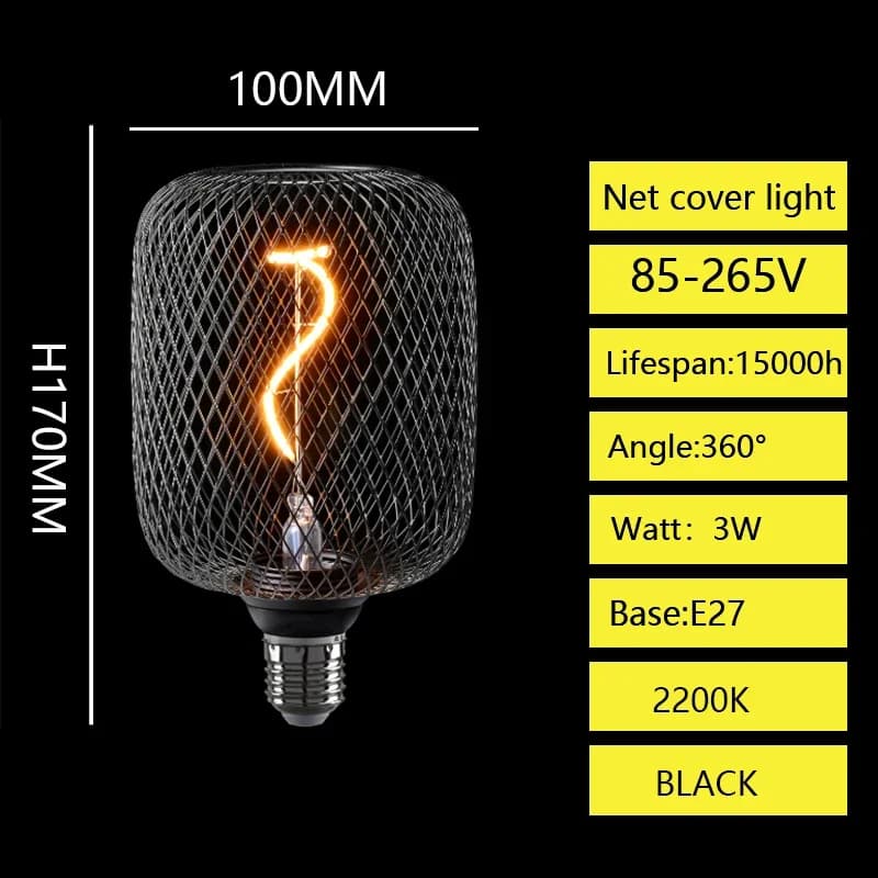 Ampoule LED de luxe créative nordique E27, vis en fer forgé, couvercle en maille, Cage métallique, B