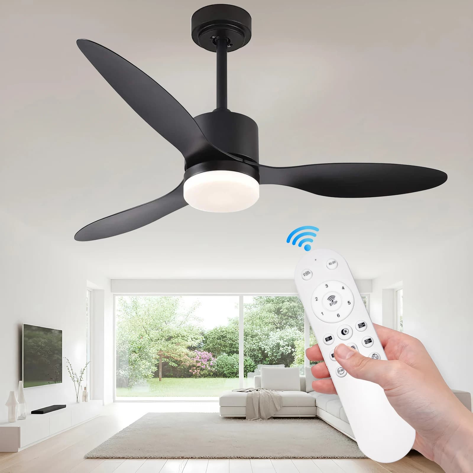 Ventilateur de plafond LED moderne, lampe décorative à faible encombrement 42/52 pouces, lampe à éco