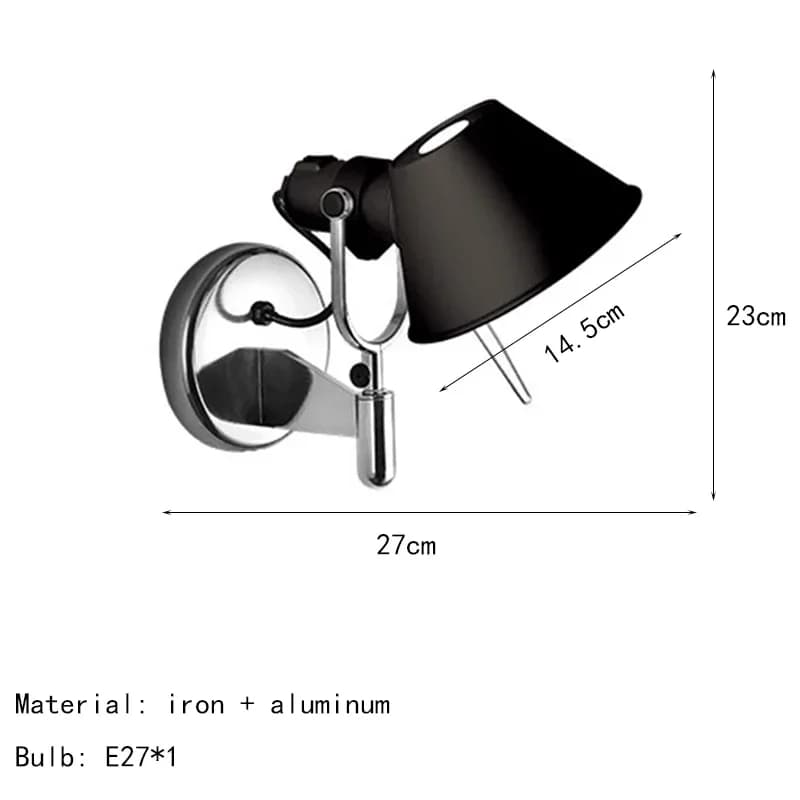 Applique murale moderne à bras Long, ampoule E27 en métal noir argenté avec interrupteur rotatif pou