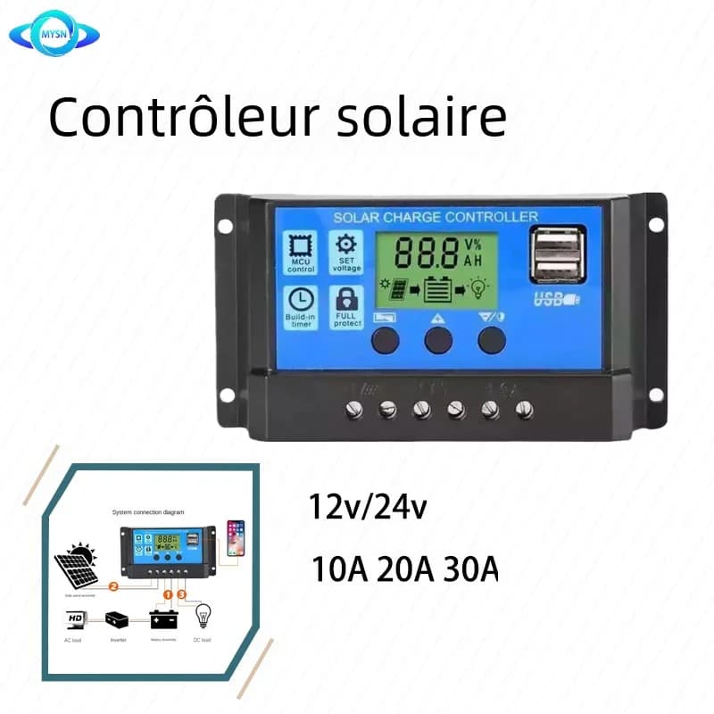 Contrôleur de panneau solaire pour longue maison, charge de batterie automatique, contrôleur PWM Soc