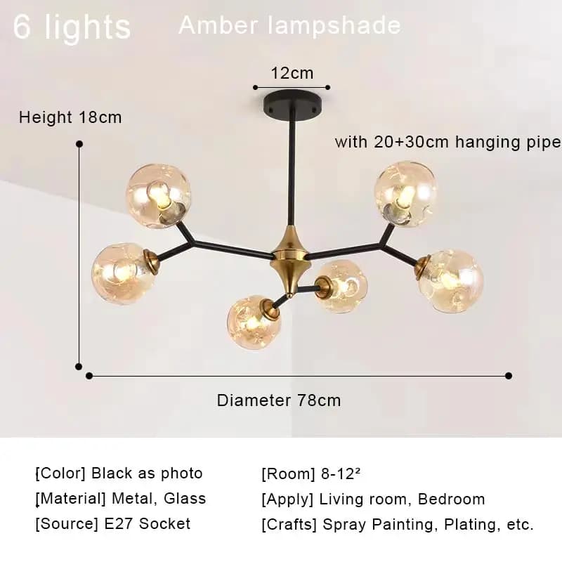 Lampe boule de verre nordique plafond moderne à LEDs lustre salon chambre cuisine salle à manger déc