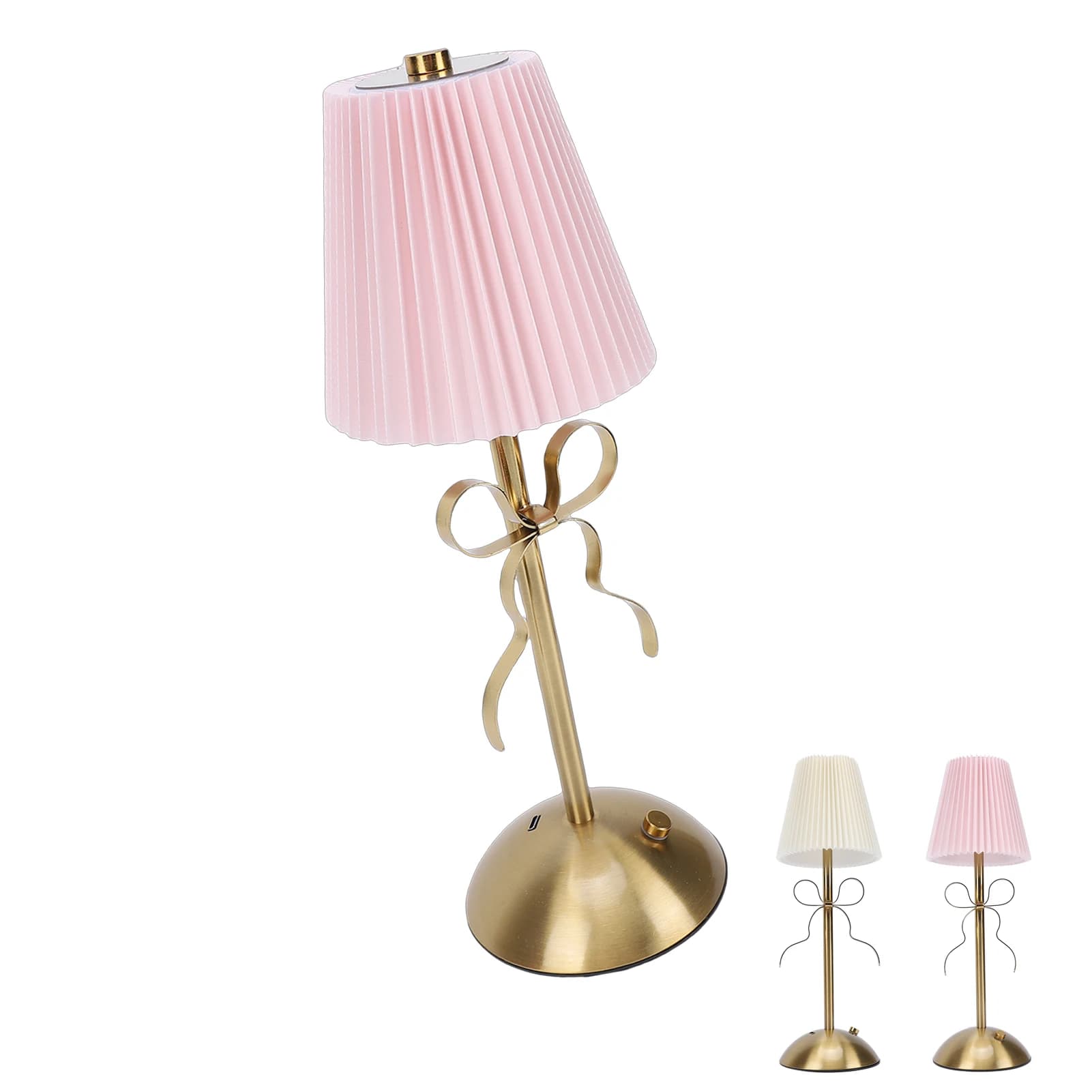 Lampe de table Bow, mignonne et décorative, rechargeable, LED, avec abat-jour en tissu, pour la mais