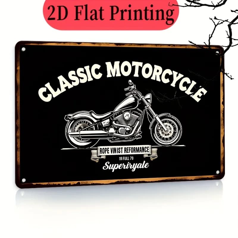 Décoration murale en métal pour moto - Panneau de garage rétro en fer robuste avec design moto class