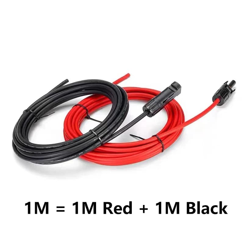 Câble solaire 10 12 14AWG, fil électrique rouge noir 2.5/4/6 mm2, fil de connecteur de panneau solai