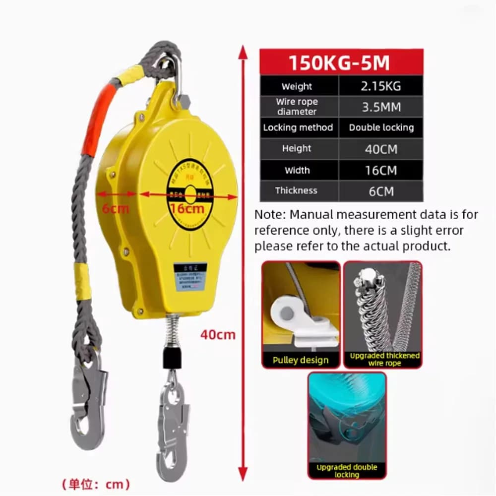 Antichute automatique de sécurité en hauteur 5M 10M 15M – Équipement de protection antichute pour op