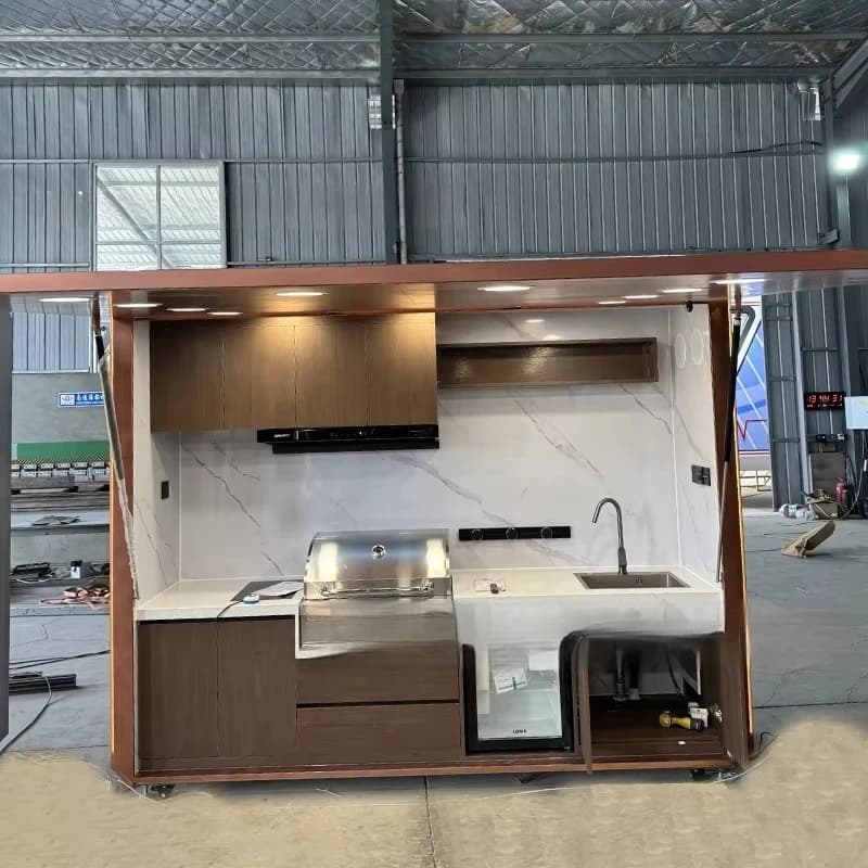 Station de cuisine extérieure modulaire de style moderne personnalisée avec éclairage LED, résistant