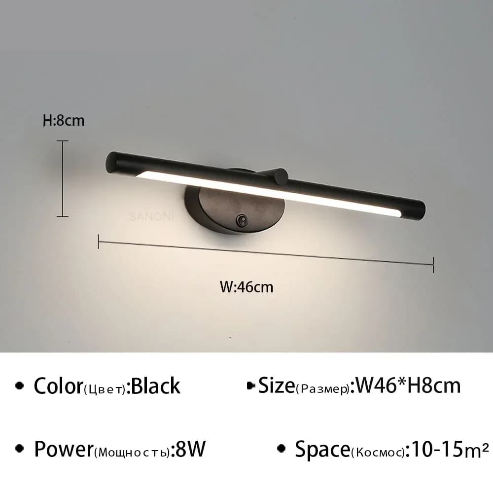Applique murale LED moderne pour salle de bain, matériel de salle de bains, avec interrupteur tactil