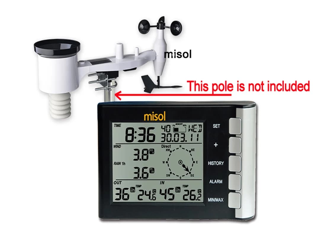 Misol/ Station météo professionnelle, vitesse du vent, direction du vent, température, humidité, plu