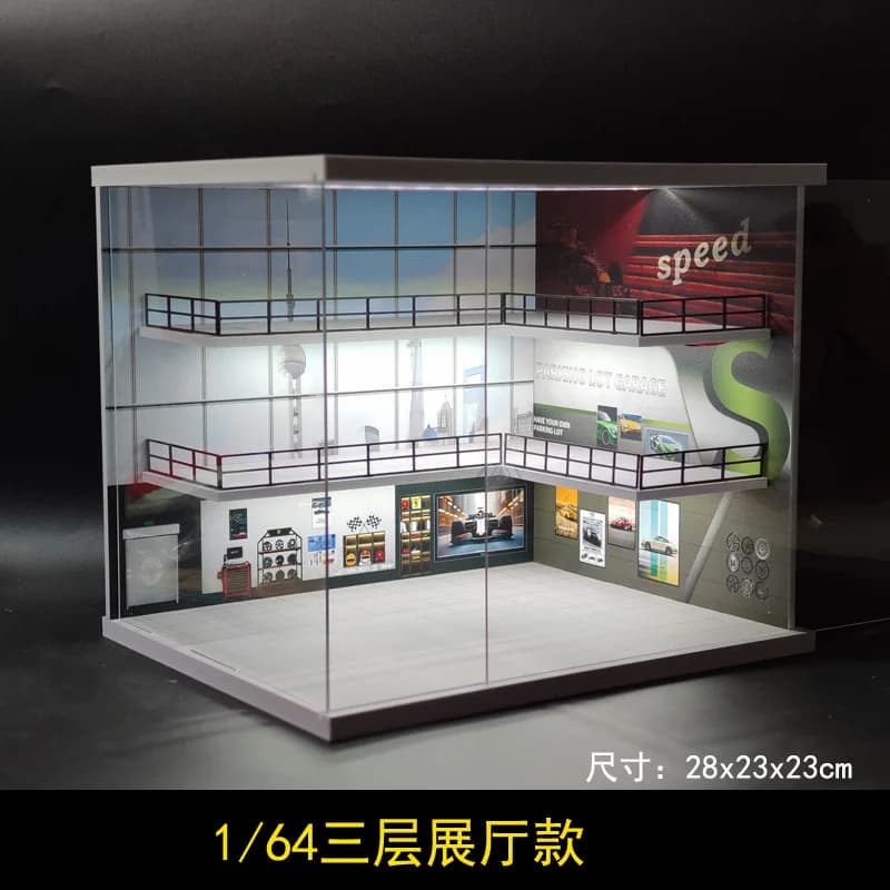 Diorama de garage à plusieurs niveaux à l'échelle 1:64 – Scène à petite échelle et accessoire photo 