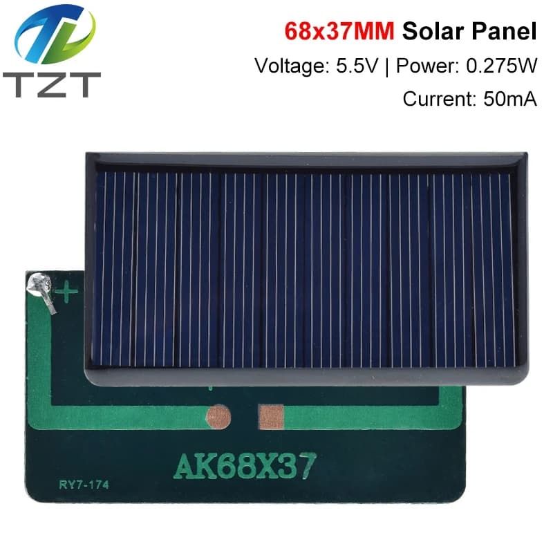 Panneaux solaires polycristallins 5.5V 50mA 0.275W, 68x37mm, mini cellules solaires, panneau photovo