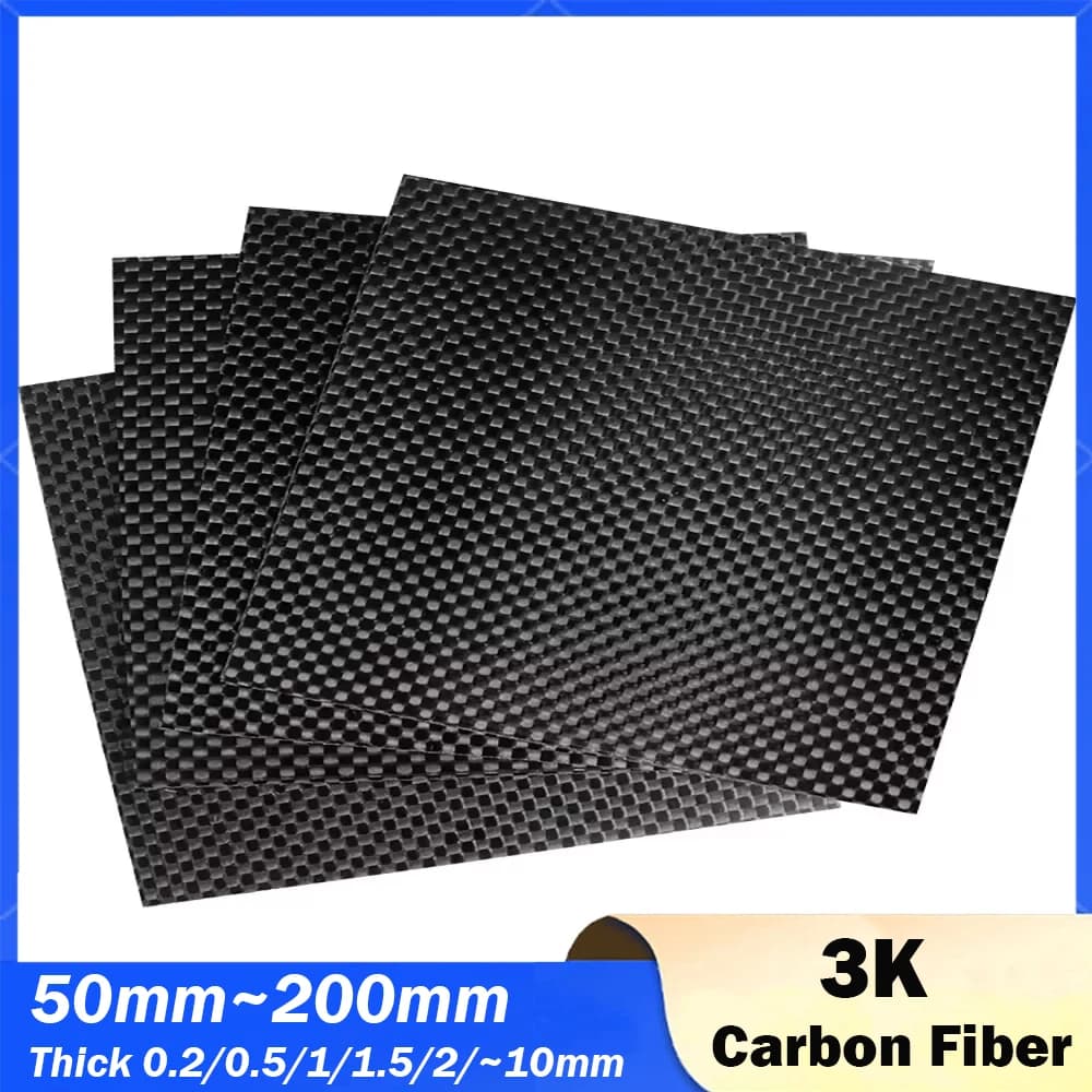 Feuille de plaque en Fiber de carbone 3K, panneau en carbone haute résistance épais 0.2/0.5/1/1.5/2/