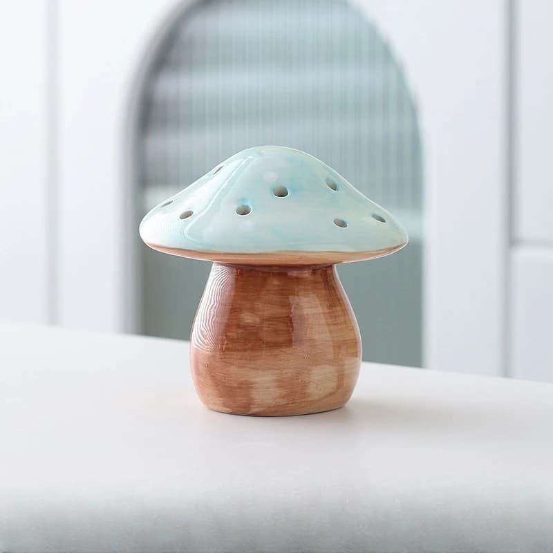 Lampe de nuit créative en forme de champignon lumineux, figurine en céramique, style INS, lampe d'am