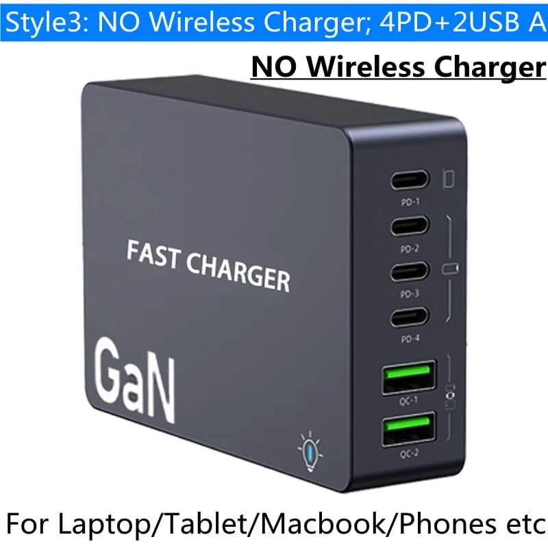 980W USB C GaN chargeur 260W PD3.0 PPS QC3.0 Station de Charge rapide Charge sans fil pour ordinateu