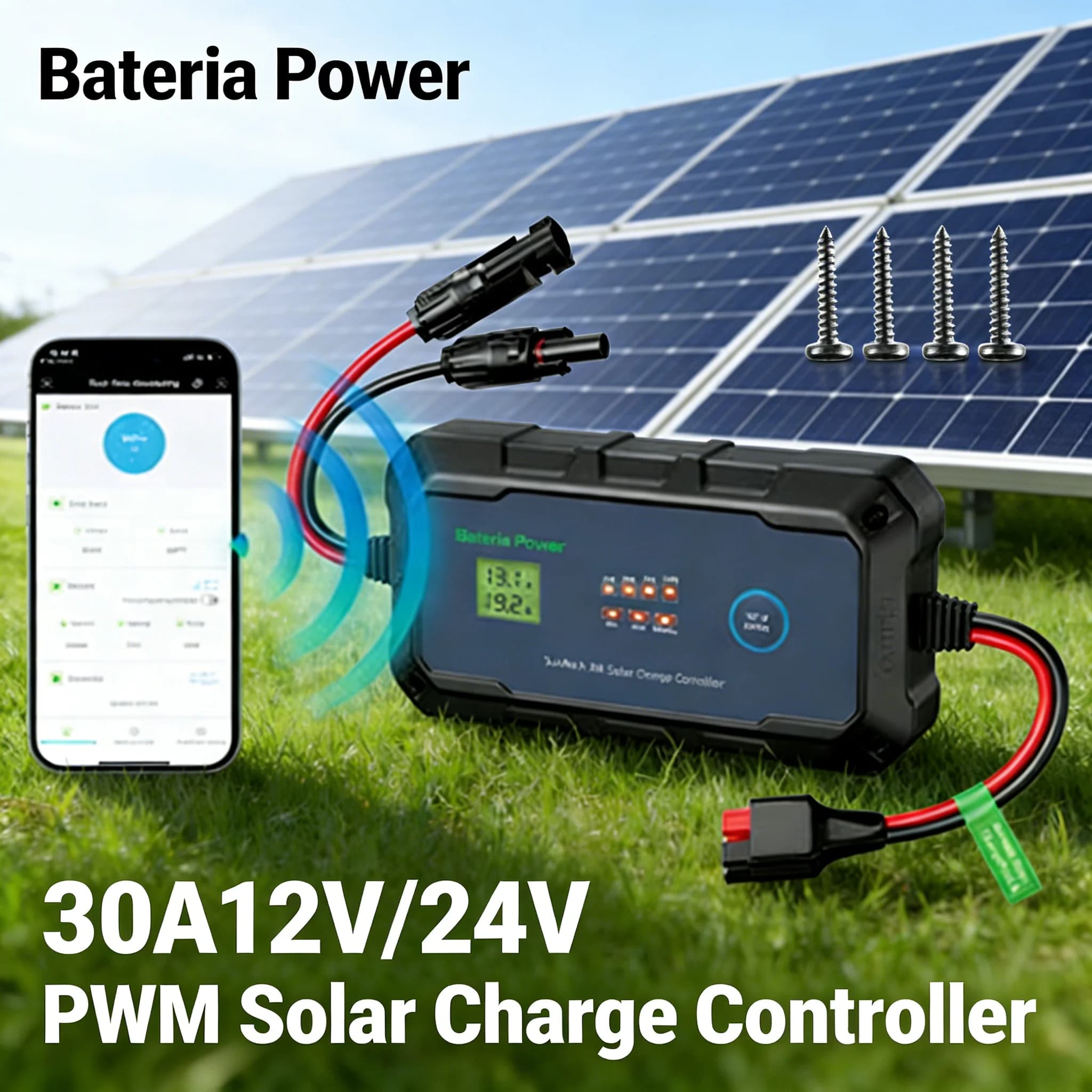 Contrôleur de charge solaire Bateria Power 30A 12V/24V PWM avec contrôle intelligent par application