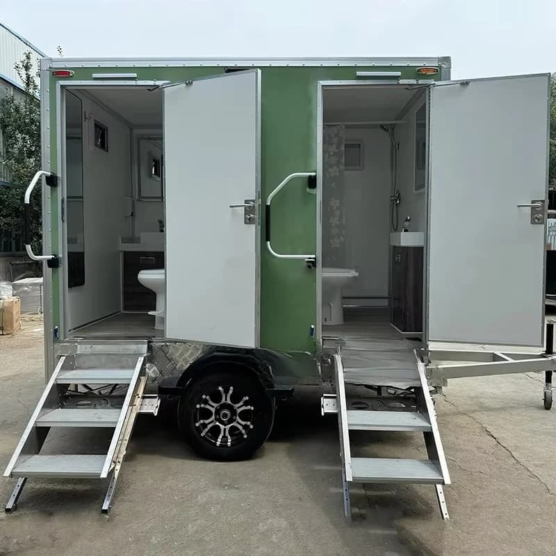 Remorque de toilettes mobiles de luxe personnalisée pour l'extérieur, 2 postes, remorque de salle de