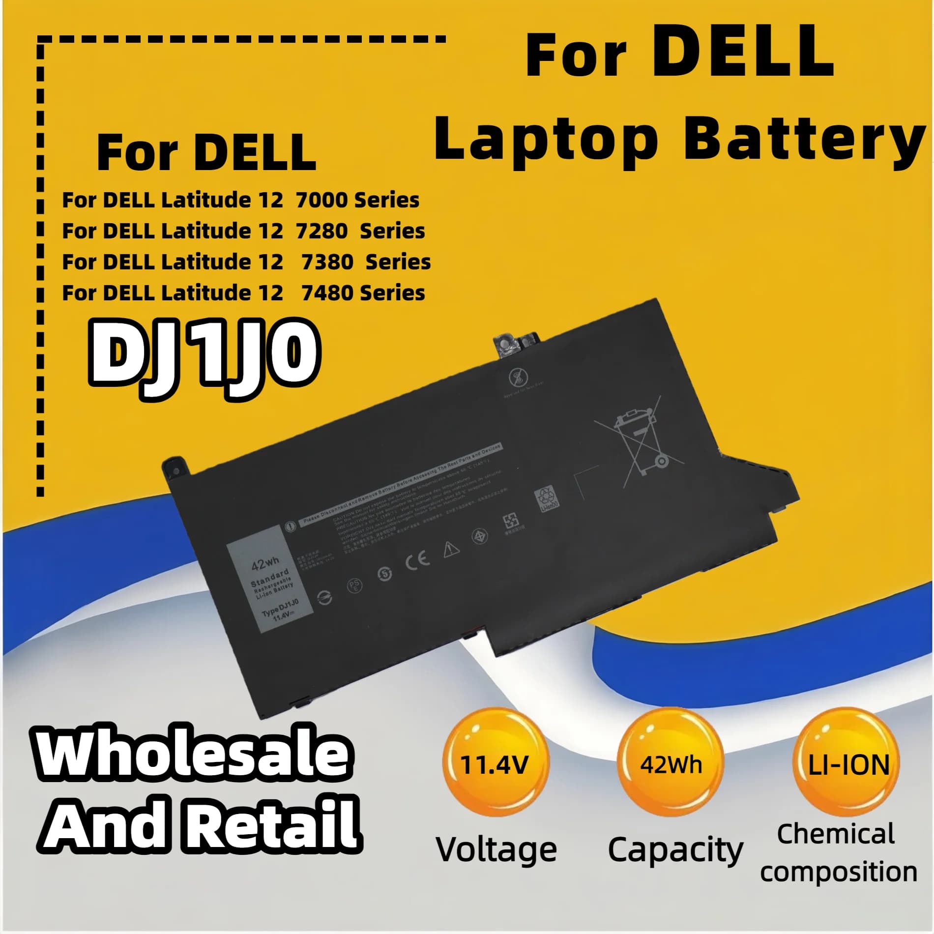 FRLESUI pour DELL Latitude 12 7000 E7280 E7290 E7380 E7390 E7480 E7490 F3YGT 2X39G F3YGT DJ1J0 batte