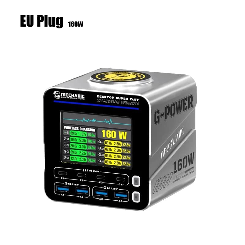 Station de charge ultra-rapide de bureau MECHANIC G-Power Nitride-Gallium, multi-ports, affichage de