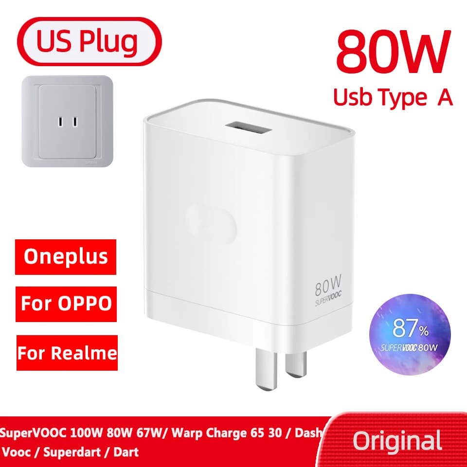 Chargeur d'origine Oneplus SuperVOOC 100W type-a adaptateur secteur EU 80W câble de Type C Super rap