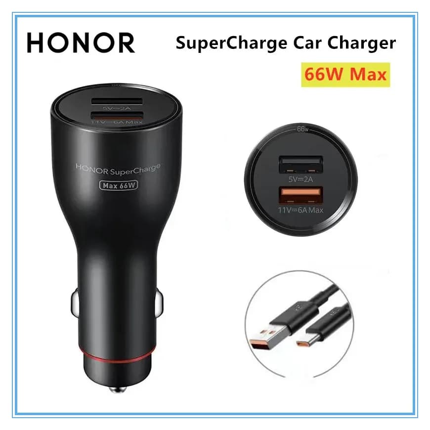 Huawei Honor – chargeur de voiture SuperCharge 66W Max, double USB QC2.0 FCP SCP, Charge rapide, com