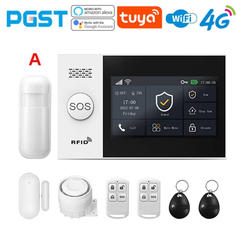 PGST PG-107 convient aux alarmes domestiques, avec un grand écran de 4,3 pouces, TUYA, 4G, WIFI, sys