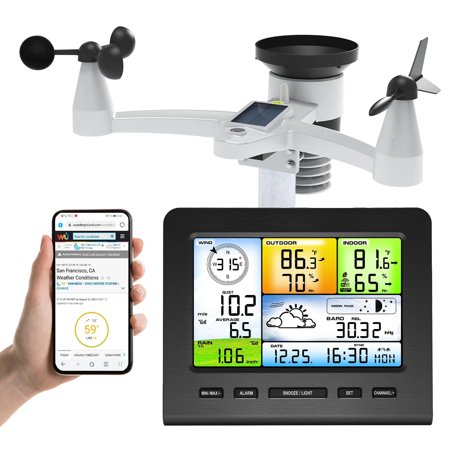 Station météo solaire sans fil 2025 avec thermomètre numérique thermo-hygromètre écran LCD Wi-Fi tem