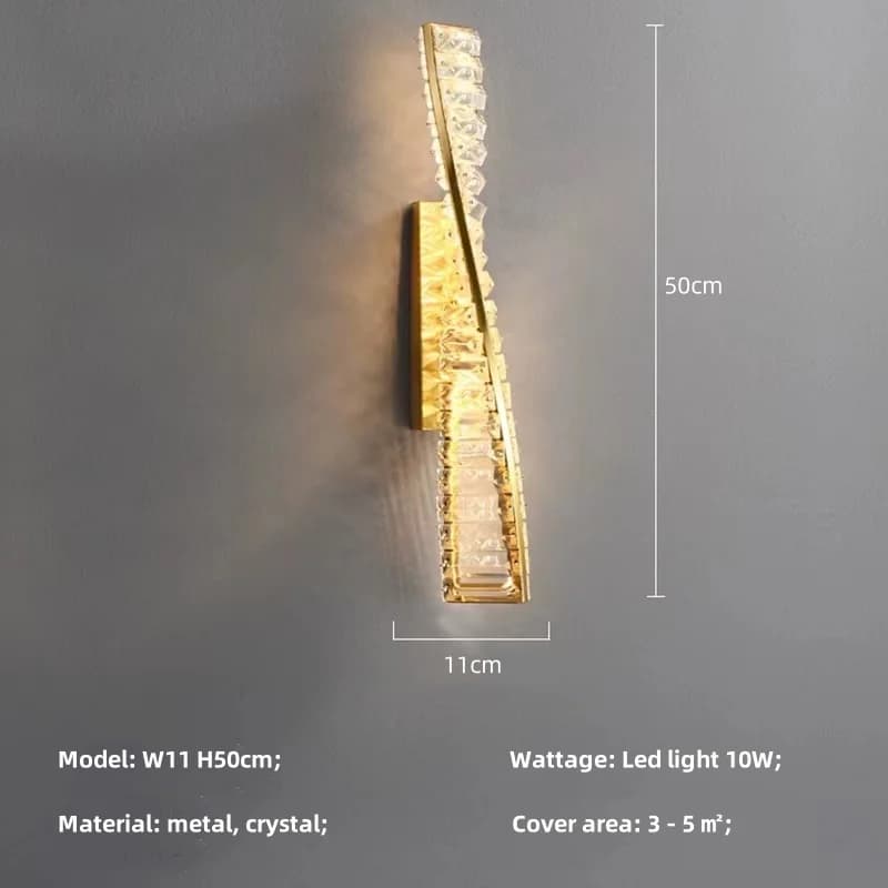 Applique murale LED de chevet moderne, scones muraux en cristal de luxe, métal doré, lampe montée su