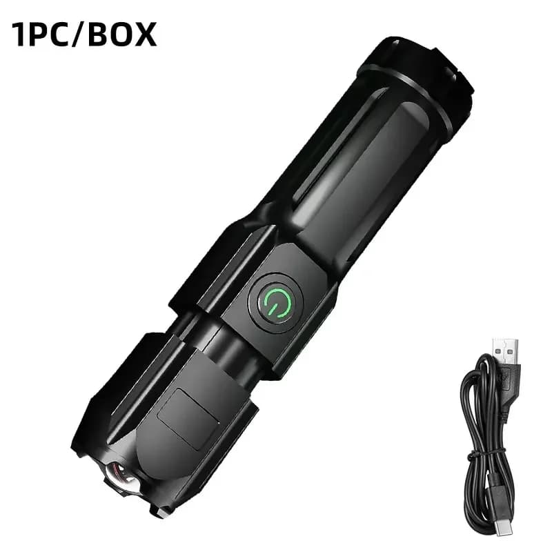 Lampe de poche LED puissante, Rechargeable par USB, batterie au Lithium intégrée, étanche, Zoom, pêc