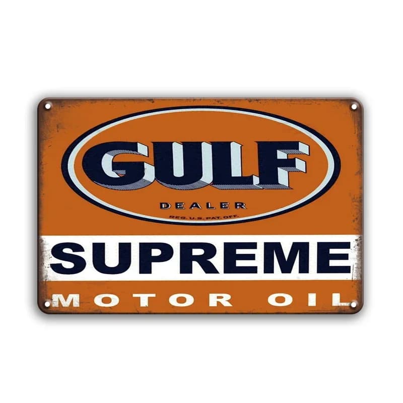 Plaque murale en métal vintage haute définition, style rétro, avec motifs Gulf Esso Mobilgas Huile M