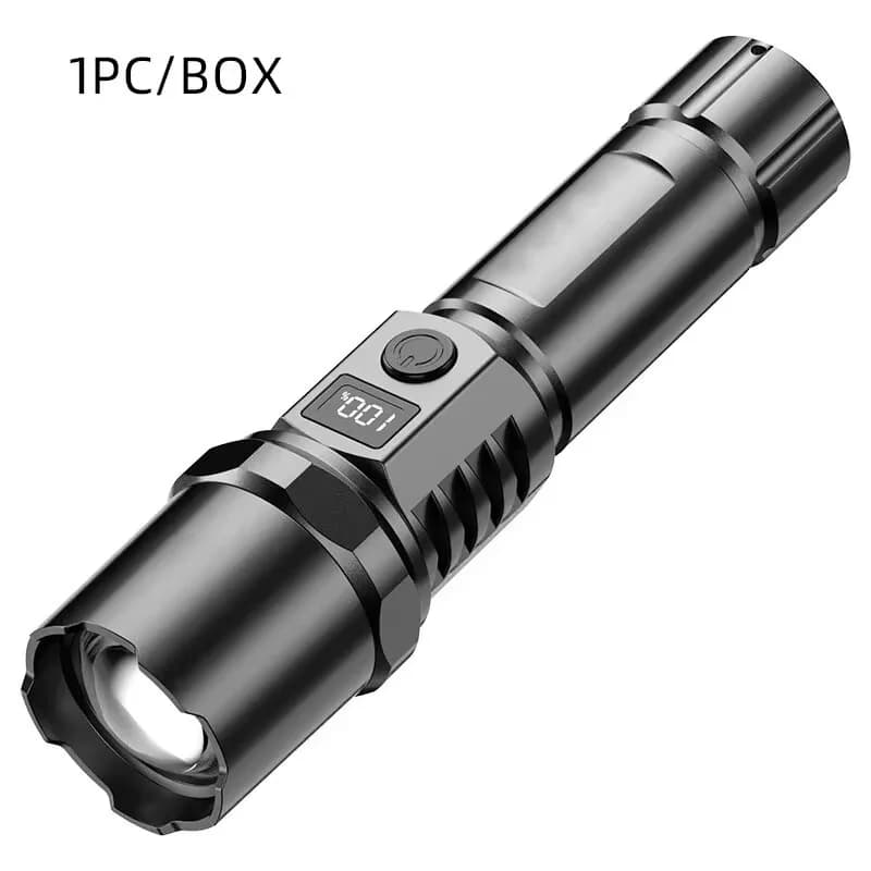 Lampe de poche LED ultra lumineuse avec zoom et indicateur de batterie, flash de lampe de camping à 