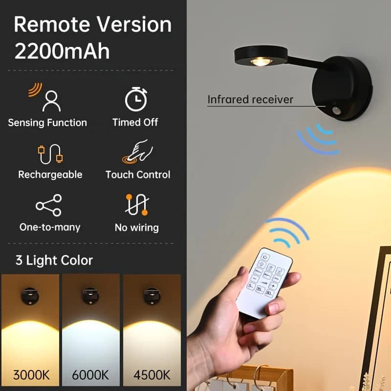 Lampe LED avec détecteur de mouvement sans fil, Rechargeable par Usb, projecteur à intensité variabl