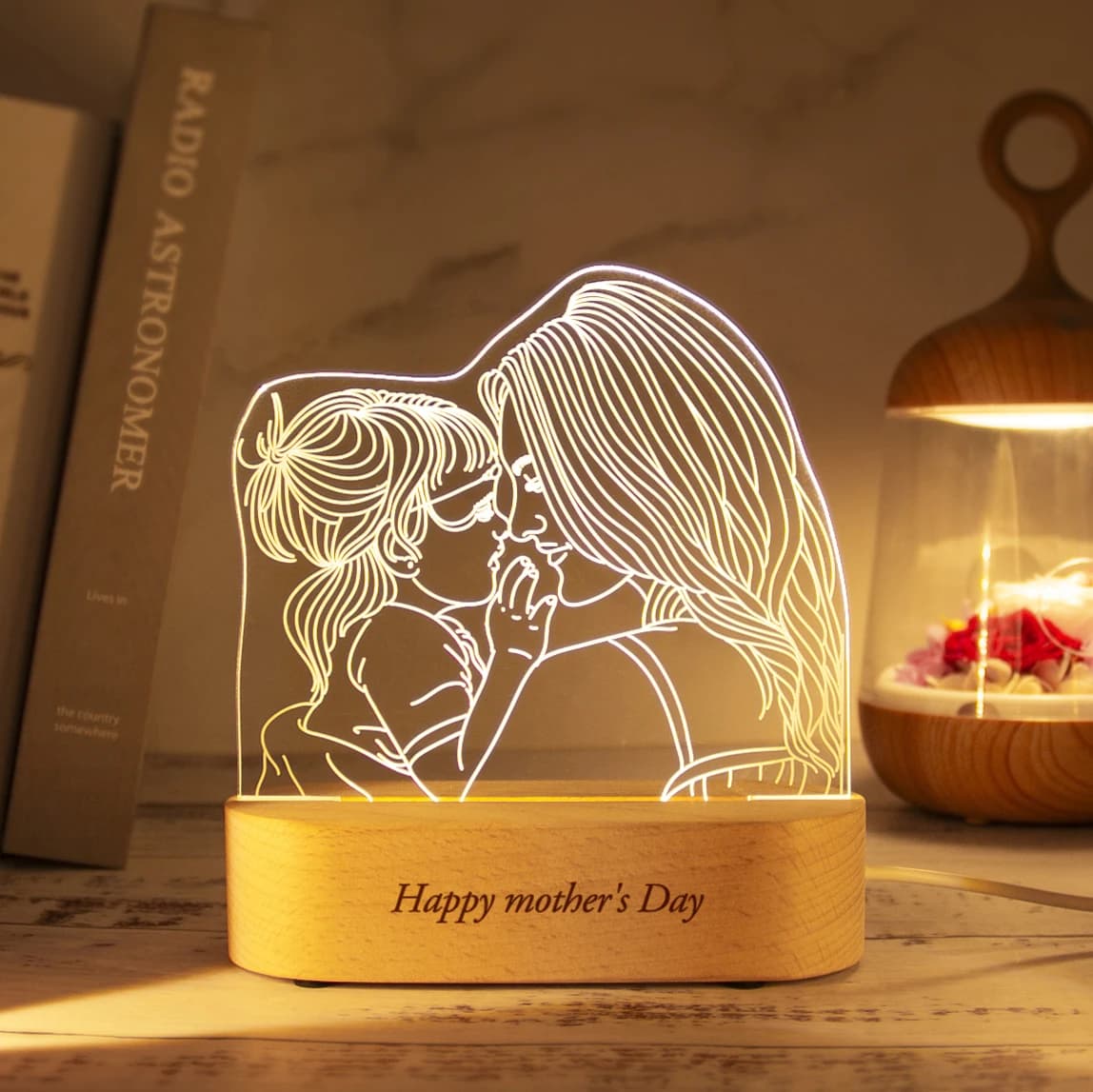Lampe photo 3D personnalisée veilleuse personnalisée avec base en bois cadeau unique pour la Saint-V