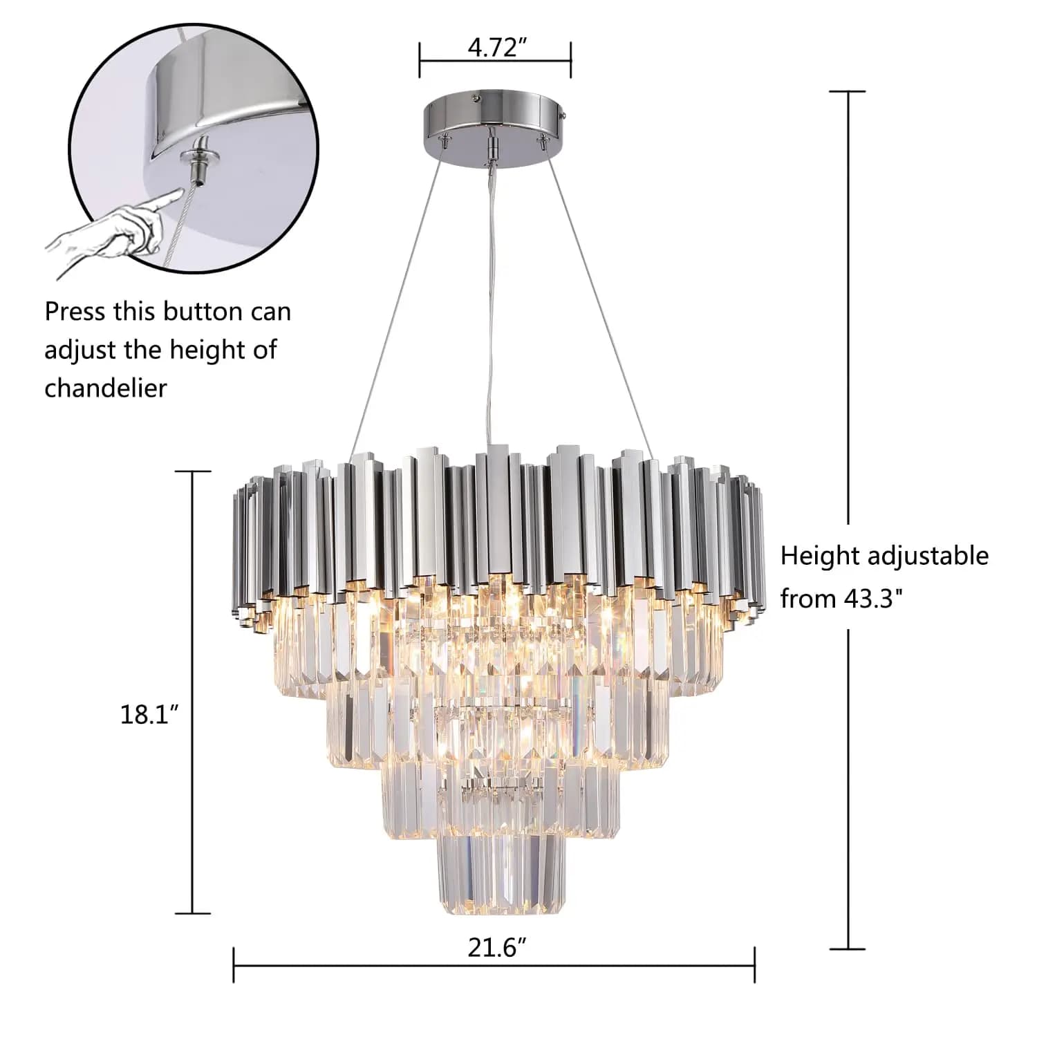 Lampe suspendue en argent, lampe suspendue moderne en cristal, lampe suspendue circulaire pour salle