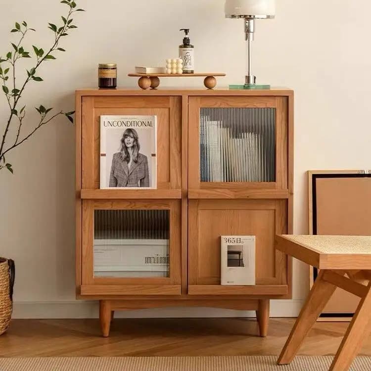 Buffet de style japonais en bois massif, meuble de rangement, vitrine nordique pour salon, petit meu
