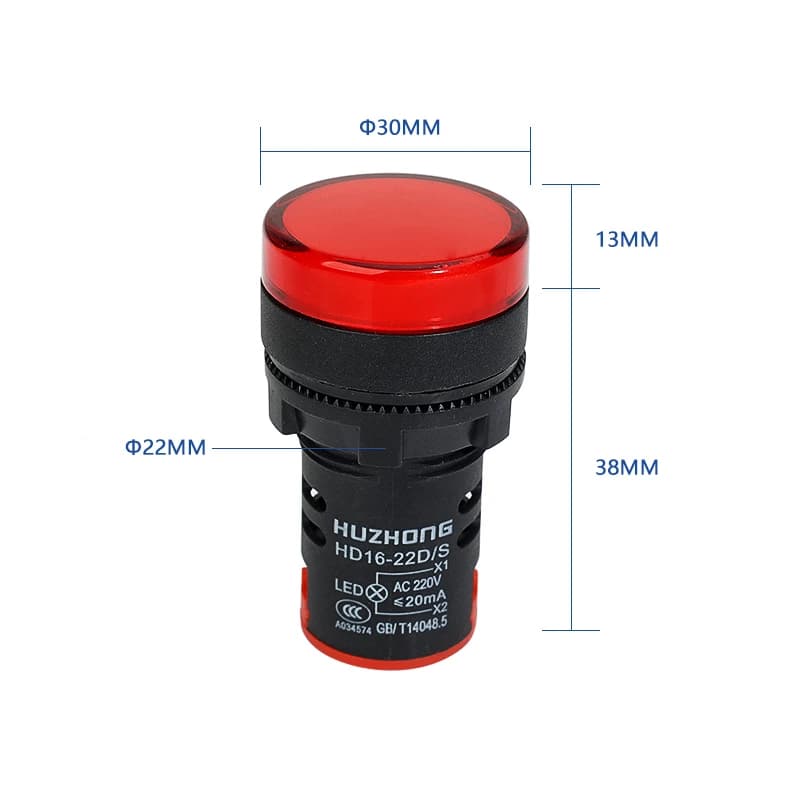 Indicateur lumineux carré rouge vert jaune bleu blanc 12V 24V 220V 380V montage sur panneau 22MM LED