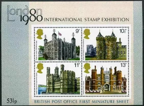 Timbres-poste britanniques 1980, tour d'exposition de timbres de londres, pont Big Ben 4, nouveau ma