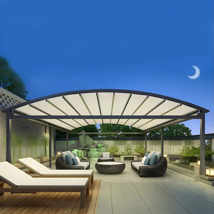 Pergola de jardin d'hôtel premium avec panneaux latéraux brevetés pour pare-soleil