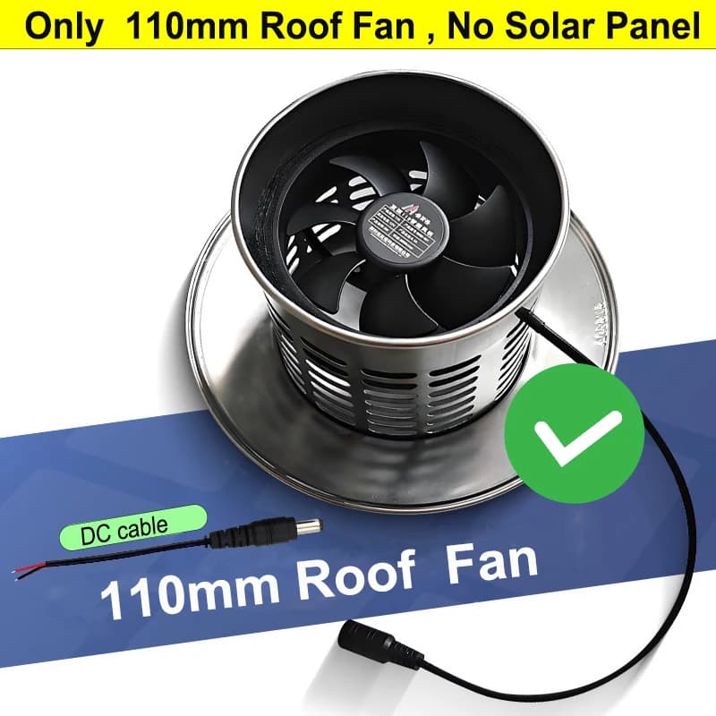 Ventilateur de toit solaire 12V en acier inoxydable 304 avec capot de cheminée et panneau solaire 12