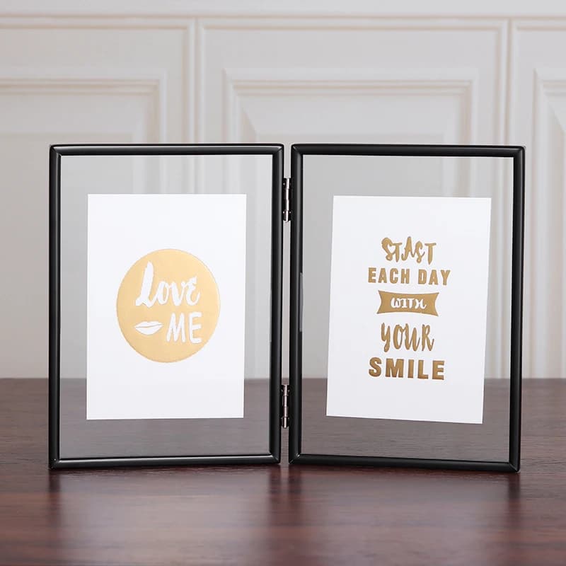 Cadre photo pliable à 3/2 panneaux, cadre photo double face en verre transparent pour photos de 5x7 