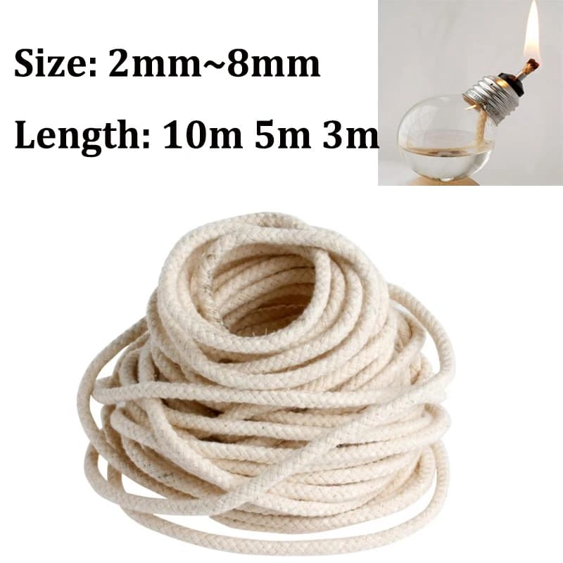 Mèche ronde en coton pour lampe à huile, brûleur pour lampes à huile en verre, accessoires, 3/5/10m,