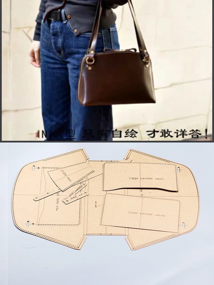 Patron de couture pour sac à bandoulière femme 23x18cm, modèle de découpe pour artisanat du cuir