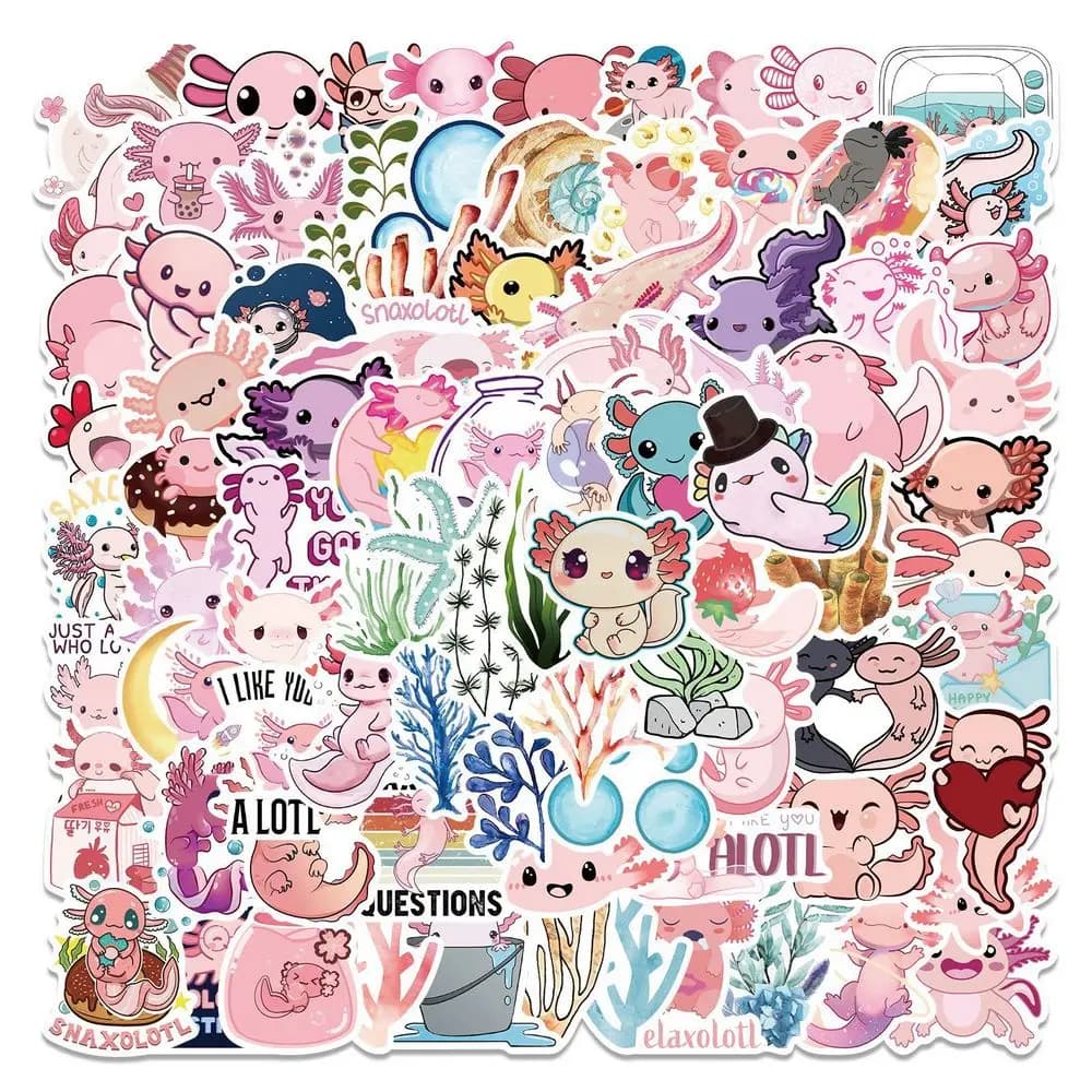 Autocollants mignons Axolotl de bande dessinée pour des enfants, ordinateur, cahier, bagage, salaman