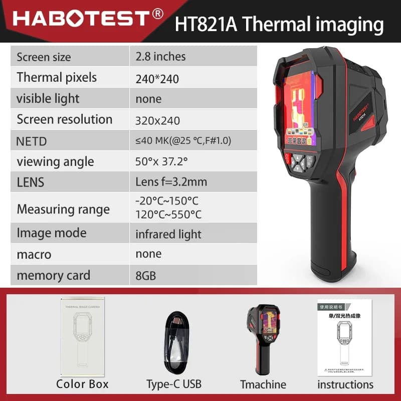 Caméra thermique rechargeable HABOTEST HT821A -20 ℃ ~550 ℃   Imagerie thermique portative étanche, a