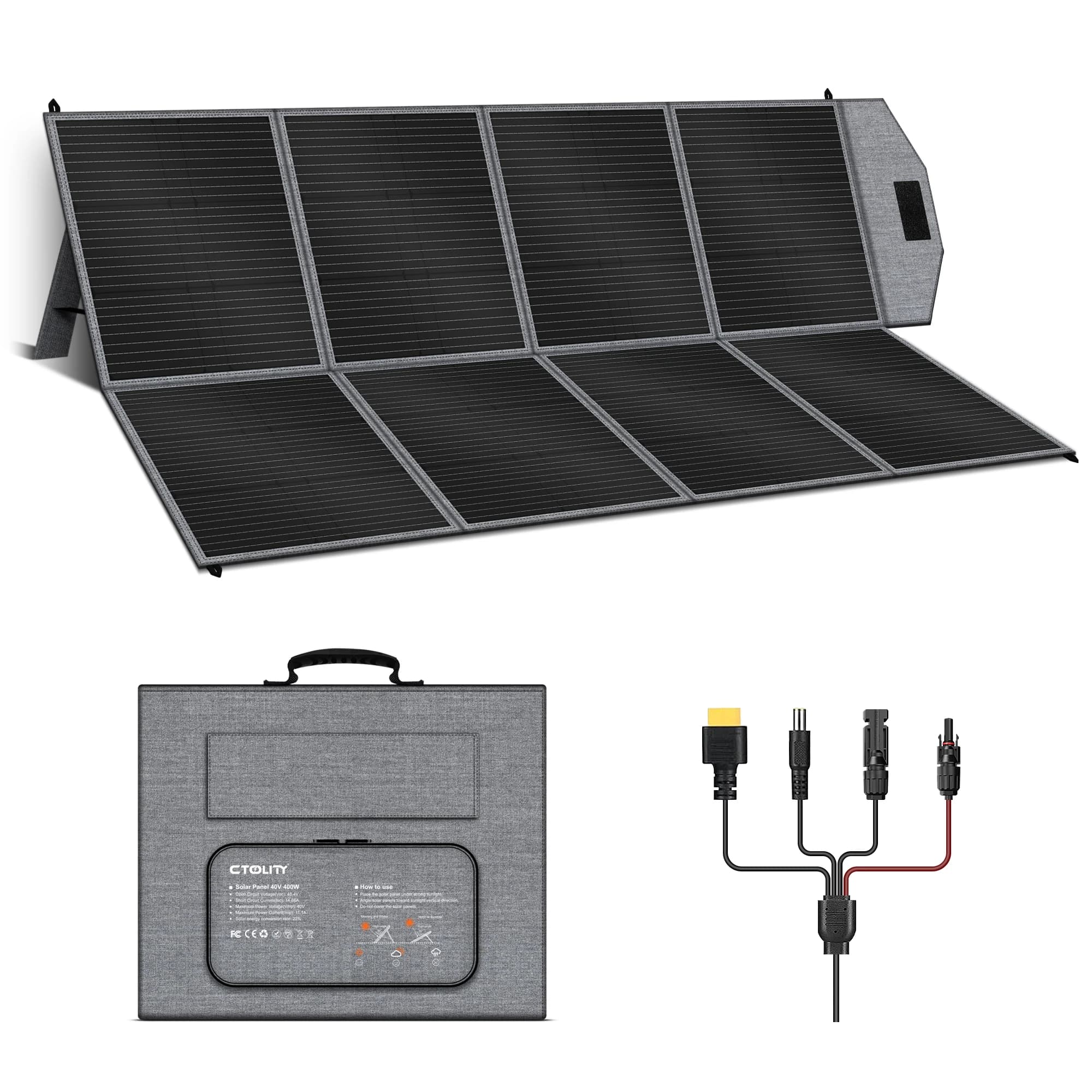 Panneau solaire CTOLITY SP400N 400W, charge USB Type C, portable, pliable, 41V, pour la pêche, le st